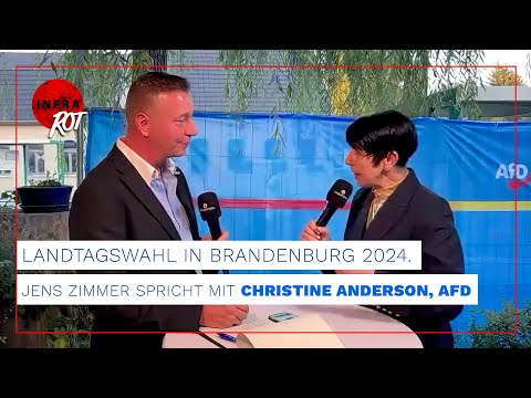 Landtagswahl in Brandenburg 2024: Jens Zimmer spricht mit Christine Anderson (AfD)