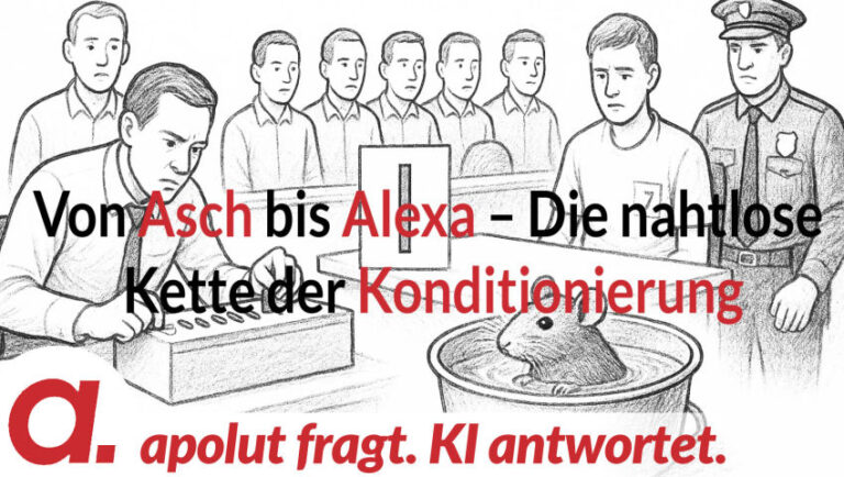 Mehr über den Artikel erfahren apolut fragt. KI antwortet: Von Asch bis Alexa – Die nahtlose Kette der Konditionierung