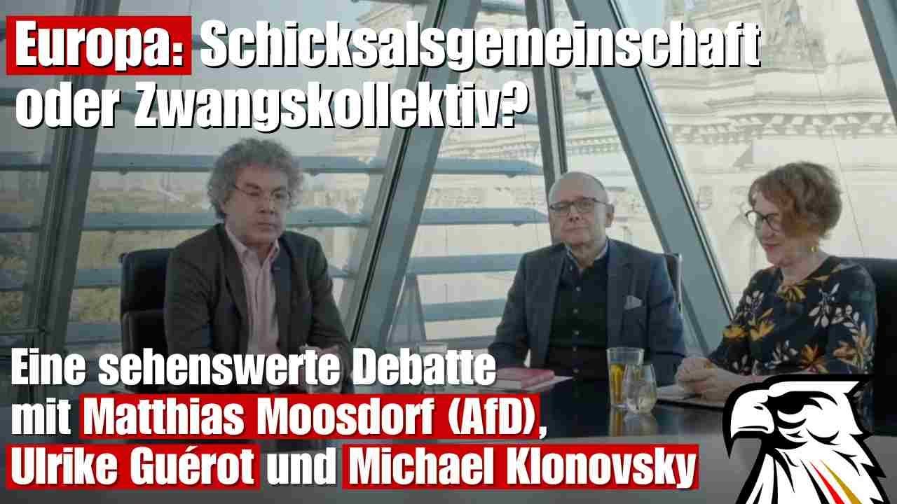 Mehr über den Artikel erfahren Europa: Schicksalsgemeinschaft oder Zwangskollektiv? | Moosdorf (AfD), Guérot und Klonovsky