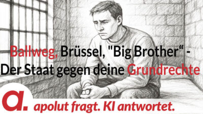 Mehr über den Artikel erfahren apolut fragt. KI antwortet: Ballweg, Brüssel, „Big Brother“ – Der Staat gegen deine Grundrechte