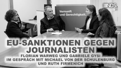 Mehr über den Artikel erfahren EU-Sanktionen gegen Journalisten: Warweg & Gysi im Gespräch mit v.d. Schulenburg & Firmenich
