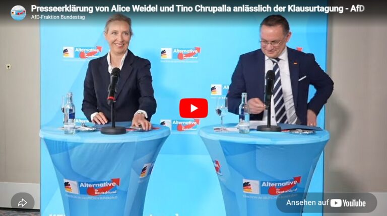 Mehr über den Artikel erfahren Presseerklärung von Alice Weidel und Tino Chrupalla anlässlich der Klausurtagung – AfD