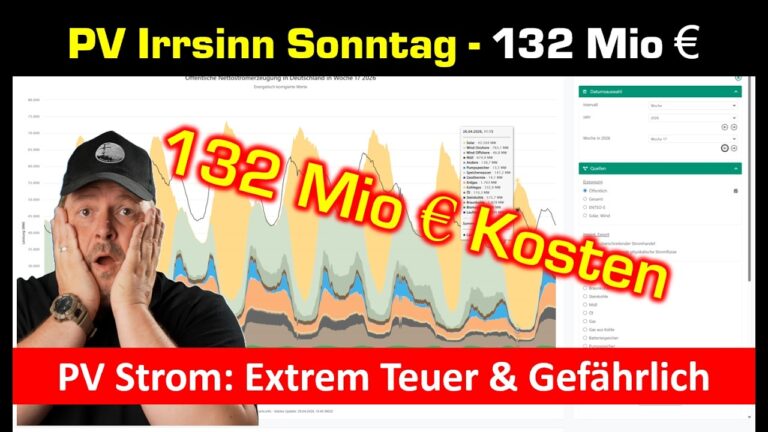 Mehr über den Artikel erfahren Irrsinn: 132 Mio € Kosten für sauteuren Solarstrom am Sonntag!