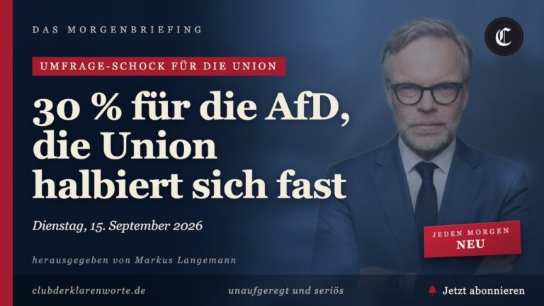Mehr über den Artikel erfahren AfD erstmals bei 30 %, die Union nur noch bei 20 % · mehr in diesem Morgenbriefing