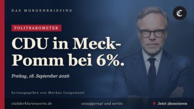 Mehr über den Artikel erfahren Politbarometer: CDU in Meck-Pomm bei 6% · mehr in diesem Morgenbriefing