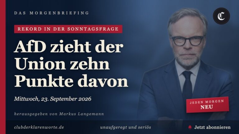 Mehr über den Artikel erfahren Zehn Punkte Vorsprung: die AfD auf Rekordhoch · mehr in diesem Morgenbriefing